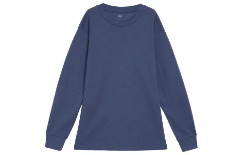 UNIQLO T Shirts Unisex Sea Blue Crew Neck Moderate