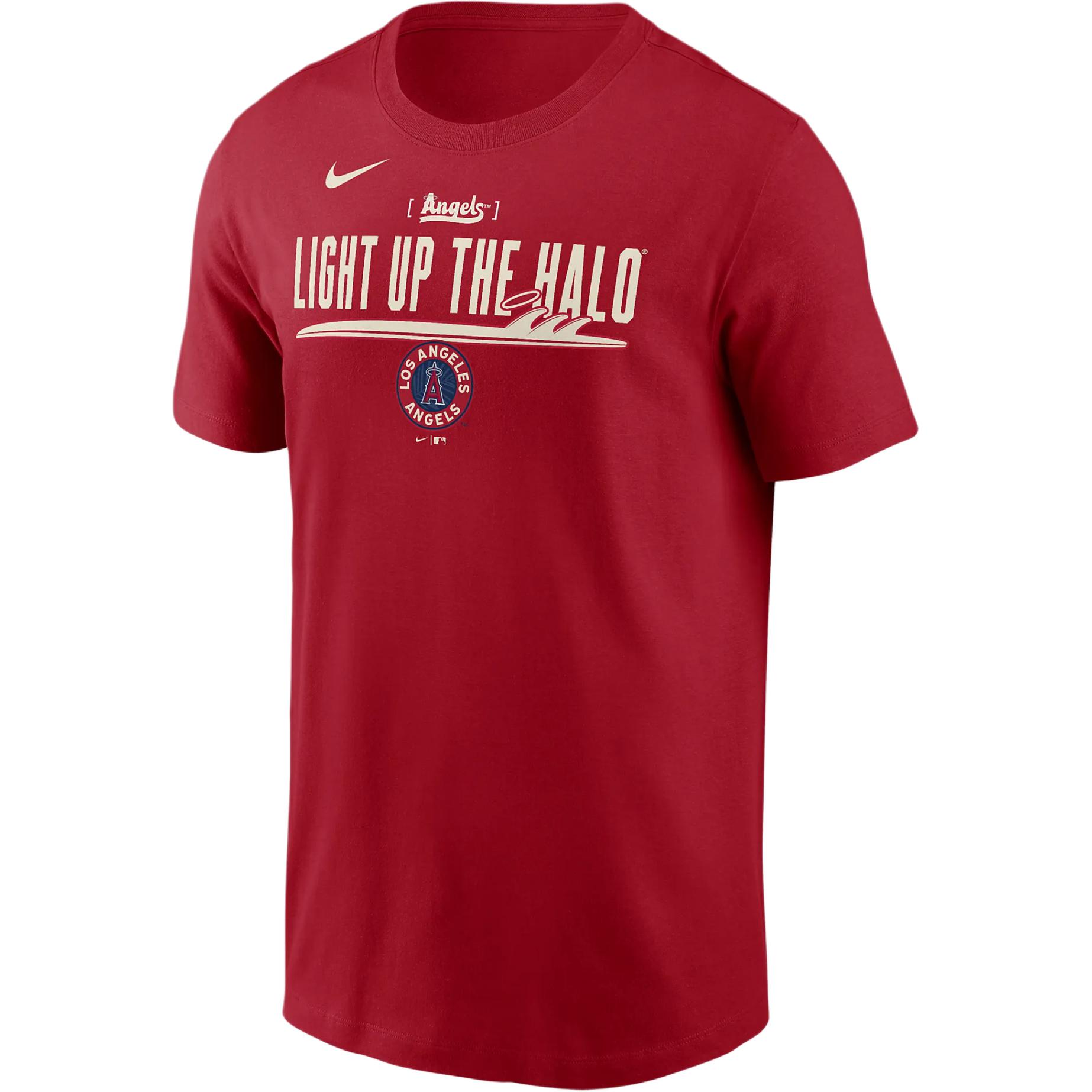 Nike X MLB joint logo logo letter printed pattern short-sleeved T-shirt Los Angeles Angels Men's Red