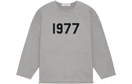Fear of God Essentials SS22 Raw edge sweater Dark Oatmeal 1977 Series Velvet Round Neck American Pullover Sweatshirt Men's Dark Oatmeal