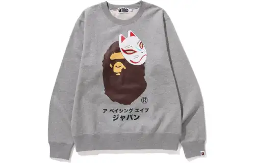 A BATHING APE Japanese Fox Mask Crewneck Sweatshirt Men's
