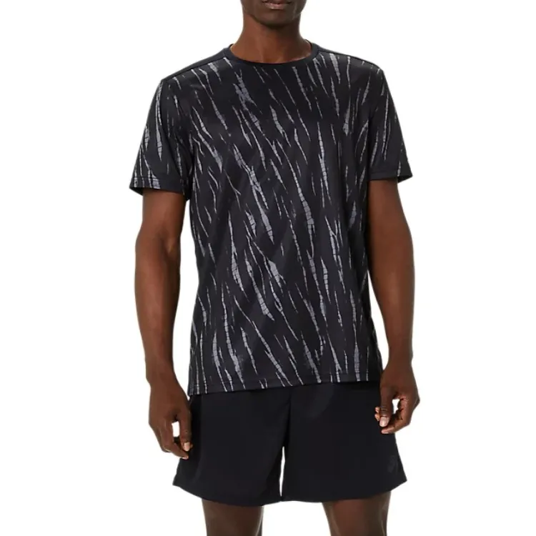 ASICS T Shirts Men's Black Crew Neck Moderate Straight Fit