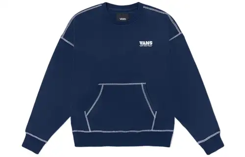 Vans Logo Letter Print Crewneck Pullover Sweatshirt Navy Blue