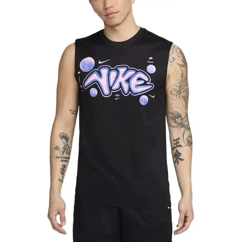 Nike T Shirts Men's Black Crew Neck Moderate Straight Fit