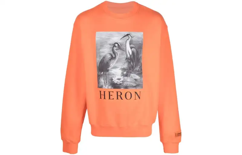 HERON PRESTON Sweatshirts Men's Orange Crew Neck Moderate Regular