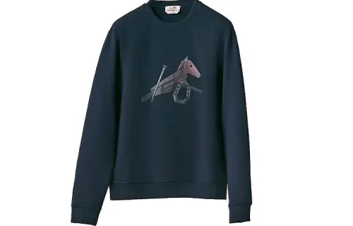 HERMES Sweatshirts Men's Blue Crew Neck Moderate Other
