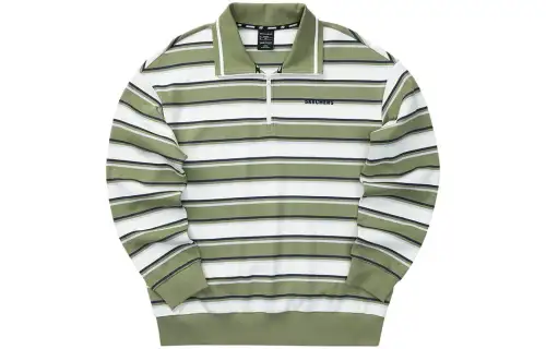 Skechers Colorful Sweatshirt Unisex Oil Green White Mixed Color Stripes