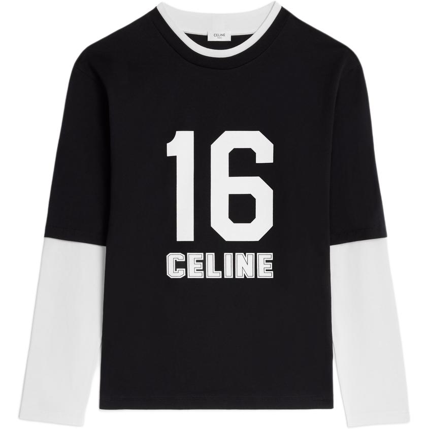 Мужская футболка CELINE с длинным рукавом (темно-синяя)