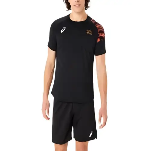 ASICS T Shirts Men's Black Crew Neck Moderate Straight Fit