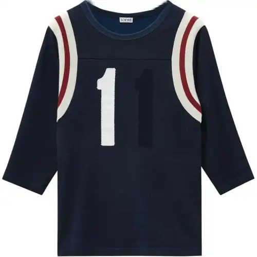 LOEWE Numbers Pattern Crew Neck Slim Fit 3/4 Long Sleeved FW24 T Shirt Men's Marine Blue