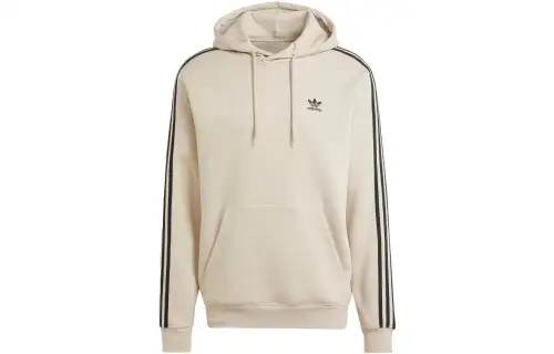 Adidas Originals 3 Stripes Sweatshirts Men's Beige Hooded Moderate Regular