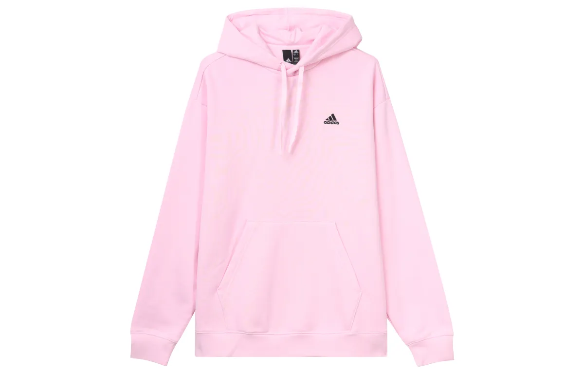 Adidas Solid Color Hooded Thickened And Fleece Lined Casual Pullover Sweatshirt Unisex Clear Pink
