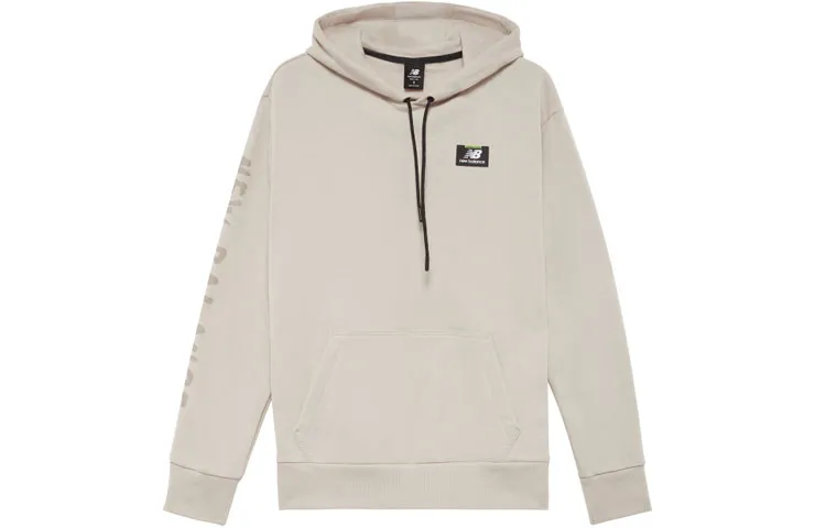 New Balance Hooded Comfortable Letter Thermal Fleece Lined Long Sleeved Sweatshirt Men's Beige