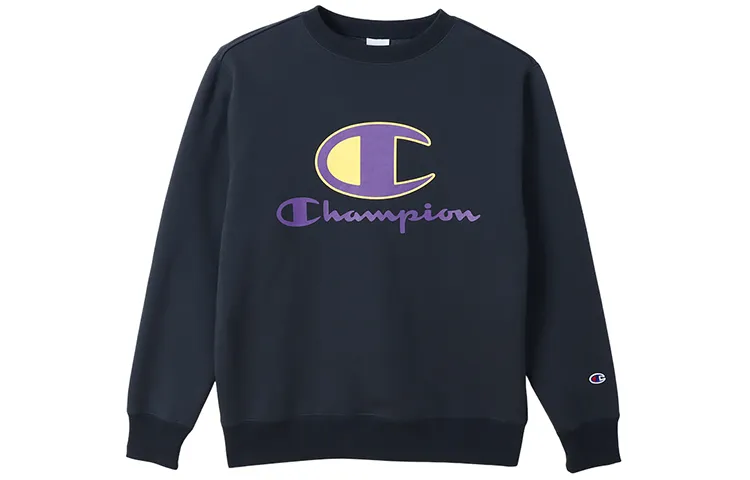 Champion SS22 Fleece Lined Large C Print Long Sleeved Crew Neck Without Hood Pullover Sweatshirt Japan Version Unisex