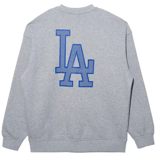 New Era MLB LA 3D Effect Mesh Print Crew Neck Pullover Fleece Lined American Sweatshirt Unisex Light Gray