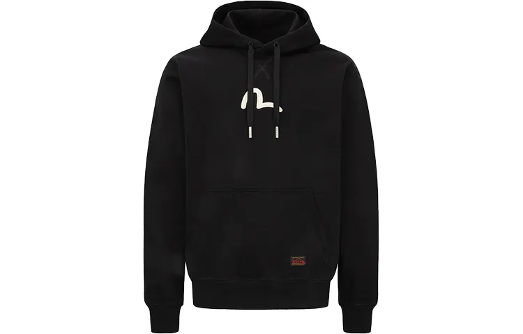 EVISU Sweatshirts Men's Black Hooded Moderate Heavyweight