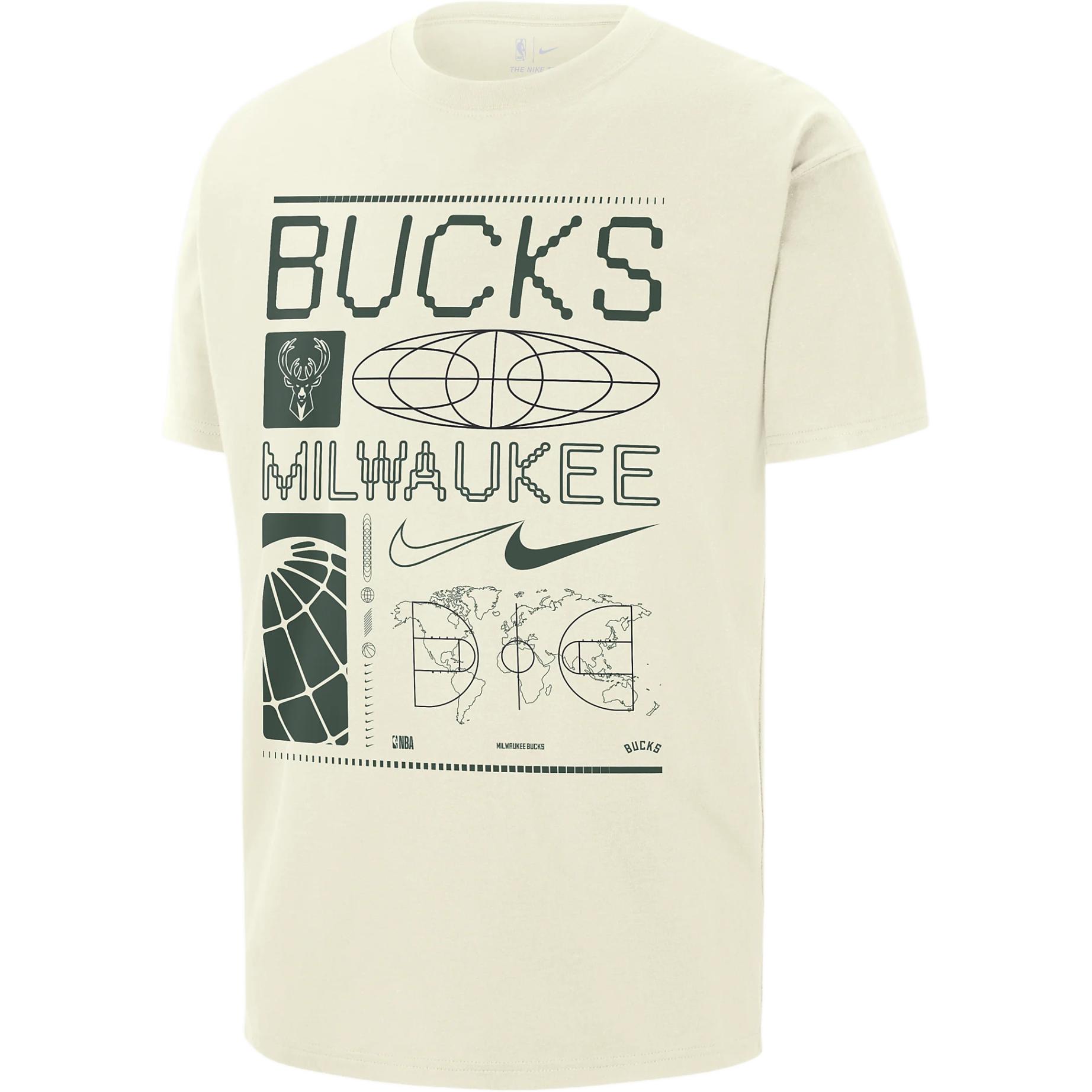 Nike X NBA joint logo logo letter print pattern comfortable round neck short-sleeved T-shirt Milwaukee Bucks men's sail color