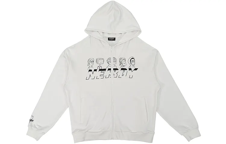 Hoody with zipper, white sweatshirt for men and women, hand painting, print, with your logo imprint