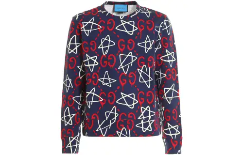 GUCCI Sweatshirts Men's Blue Crew Neck Moderate Regular
