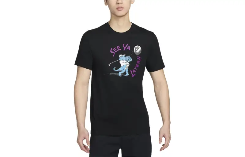 Nike T Shirts Men's Black Crew Neck Moderate Straight Fit
