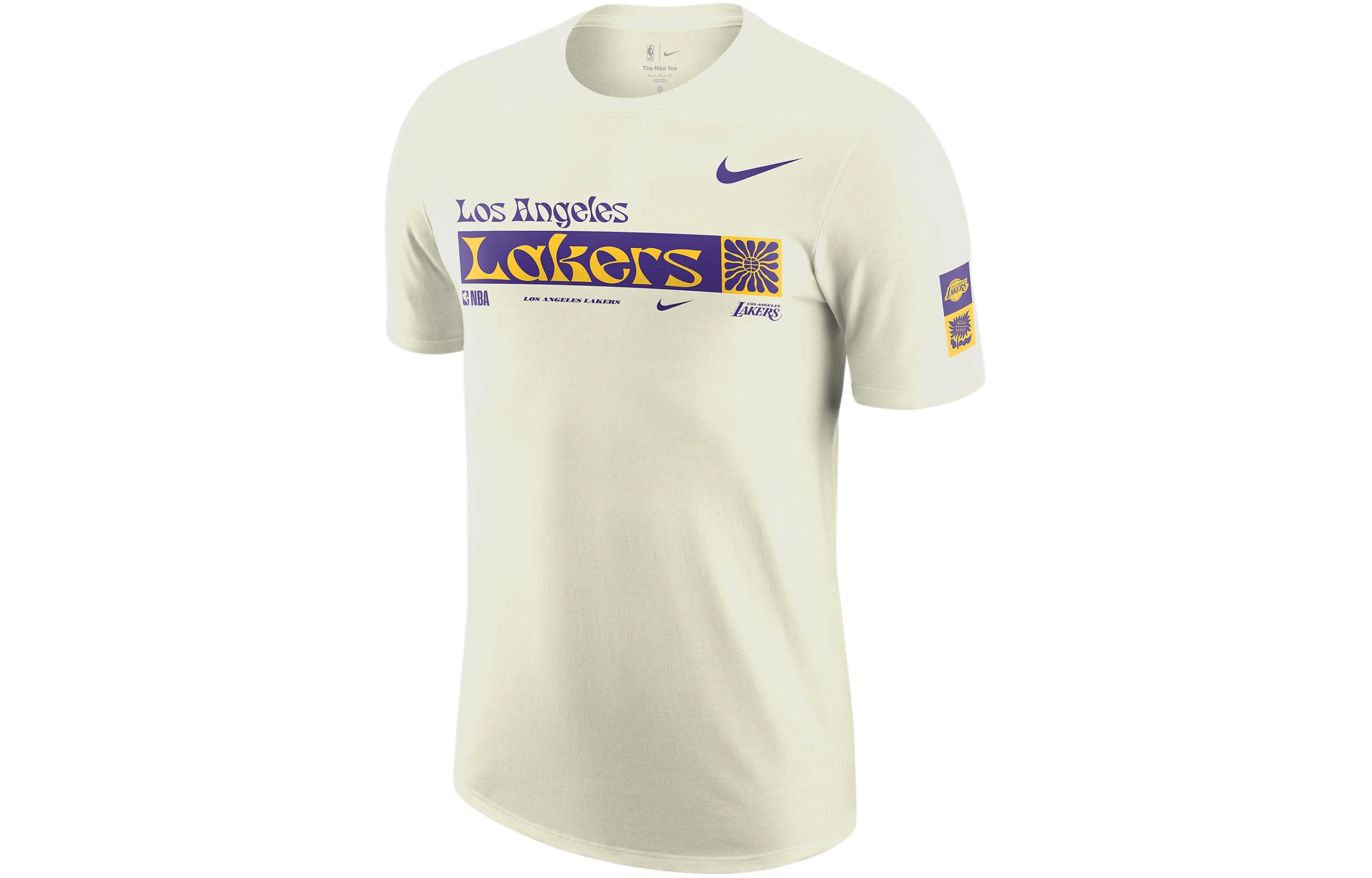 Nike X NBA joint logo logo color block letters printed pattern round neck short-sleeved T-shirt Los Angeles Lakers men's solid color