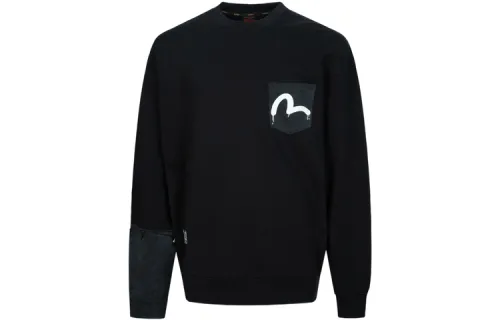 EVISU Sweatshirts Men's Black Crew Neck Moderate Regular