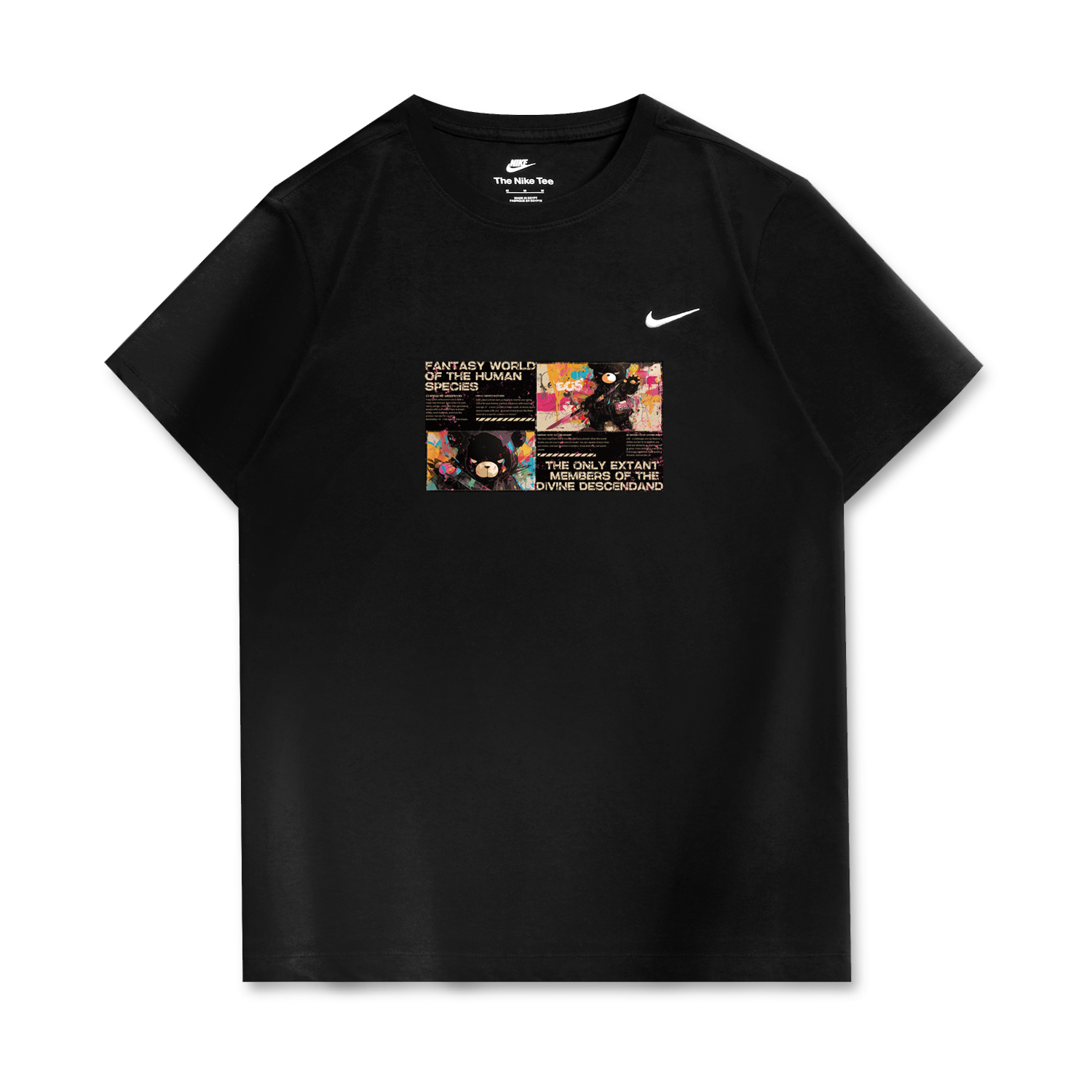 Nike, uniform, cartoon black short sleeve T-shirt for men and women, custom-made, print