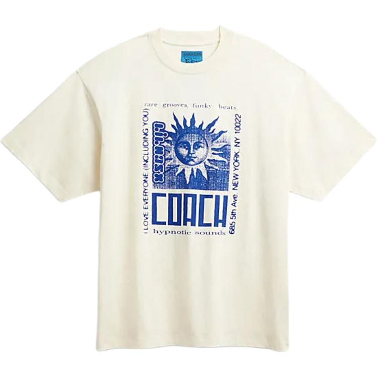 COACH SS24 Letter Print Crew Neck Short Sleeved T Shirt Unisex Cream