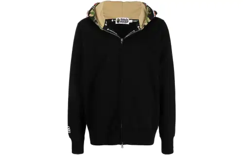 A BATHING APE Sweatshirts Men's Black Hooded Moderate Cardigan