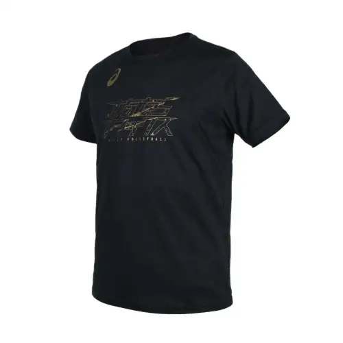 ASICS T Shirts Men's Black/Gold Crew Neck Moderate Straight Fit