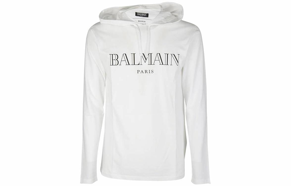Мужское худи BALMAIN с логотипом (белое)