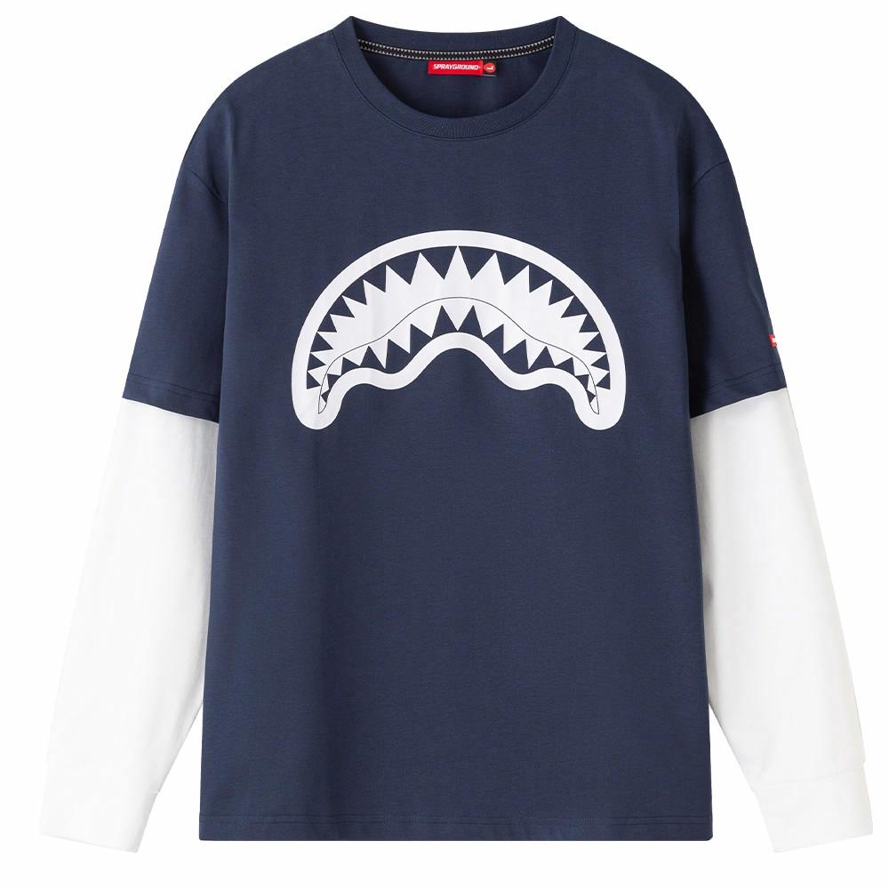 Футболка SPRAYGROUND Shark Logo Long Sleeve (черно-белая)