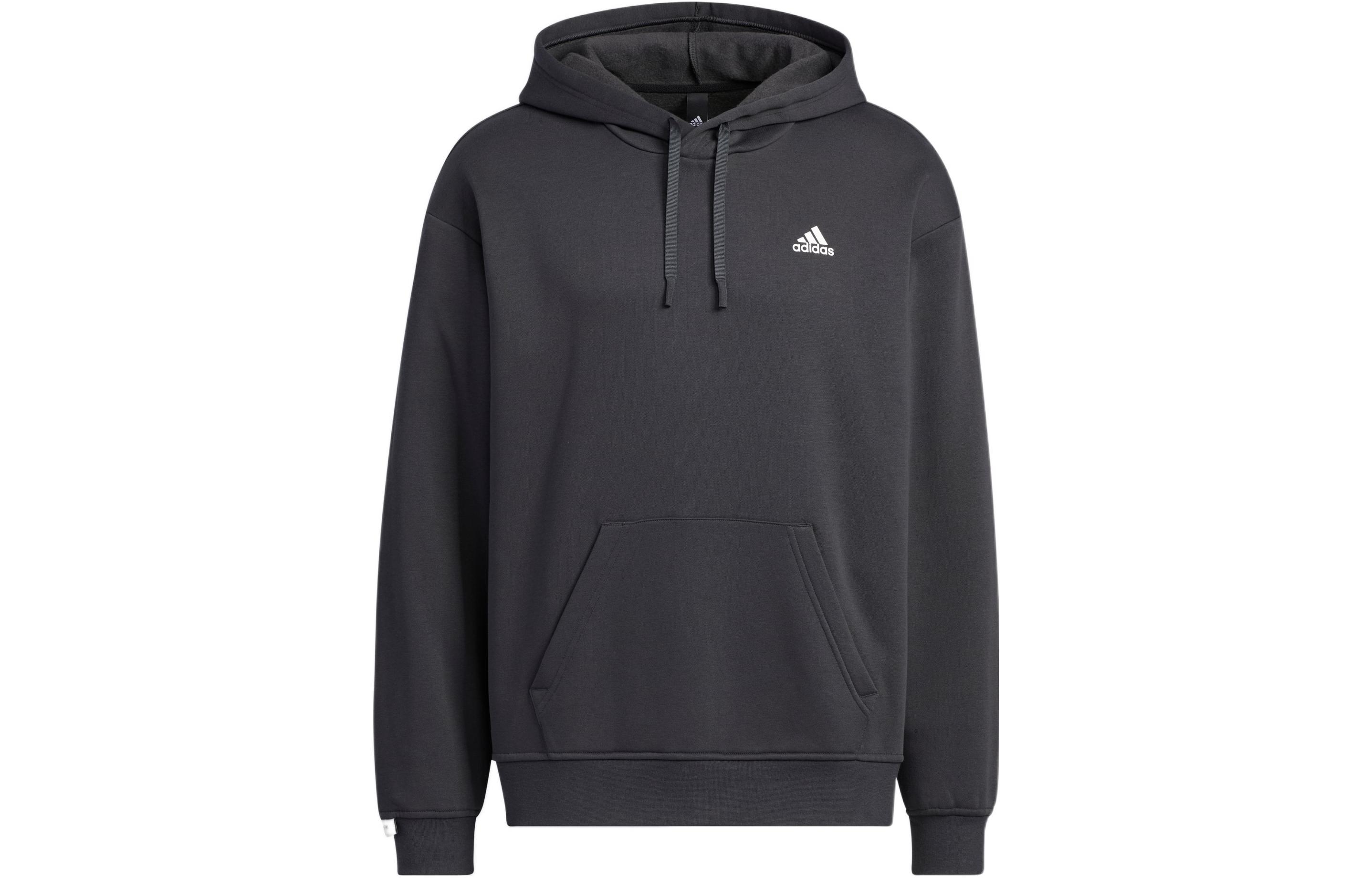 Adidas Solid Color Brand Logo Kangaroo Pocket Long Sleeved Thickened And Fleece Lined Sweatshirt Unisex Black