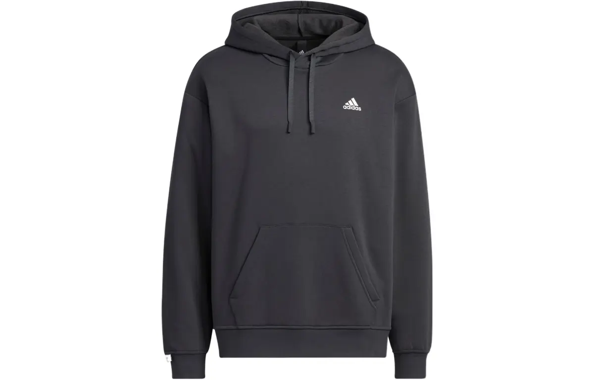 Adidas Solid Color Brand Logo Kangaroo Pocket Long Sleeved Thickened And Fleece Lined Sweatshirt Unisex Black