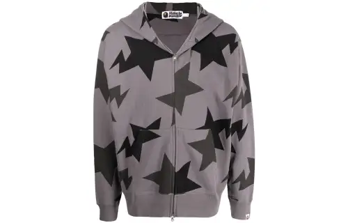 A BATHING APE Sweatshirts Men's Gray Hooded Moderate Cardigan