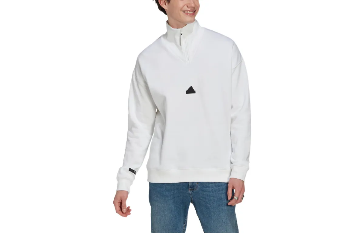 Adidas Sweatshirts Men's White Stand Collar Moderate Straight Fit