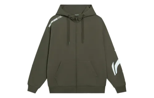 Li Ning Sports Life Collection Fleece Lined Thermal Casual Sweatshirt Unisex Dark Olive Green