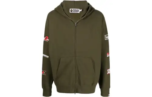 A BATHING APE Bape Sweatshirts Men's Green Hooded Moderate Cardigan