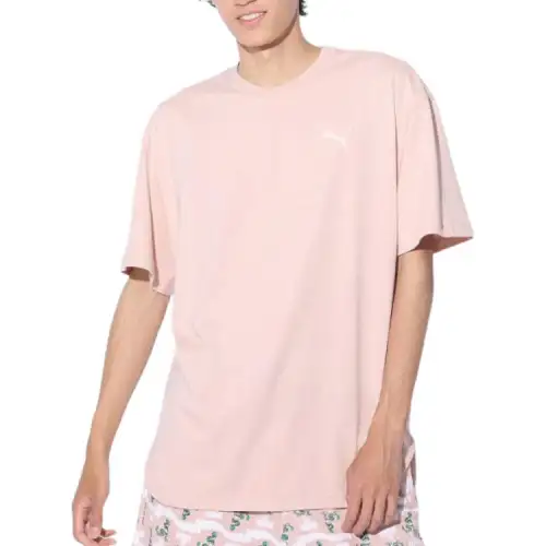 PUMA T Shirts Men's Pink Crew Neck Moderate Straight Fit