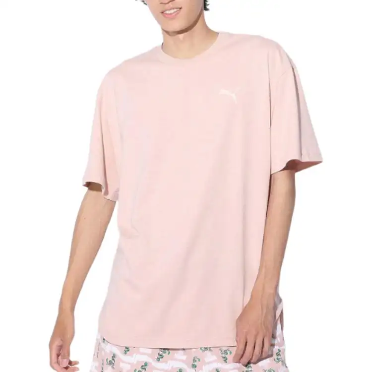PUMA T Shirts Men's Pink Crew Neck Moderate Straight Fit