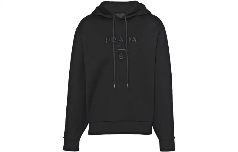 PRADA Sweatshirts Men's Black Hooded Moderate Regular