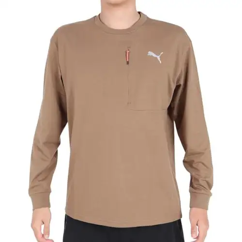 PUMA T Shirts Men's Brown Crew Neck Moderate Straight Fit