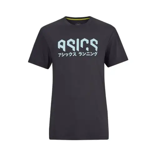 ASICS T Shirts Men's Black Crew Neck Moderate Straight Fit