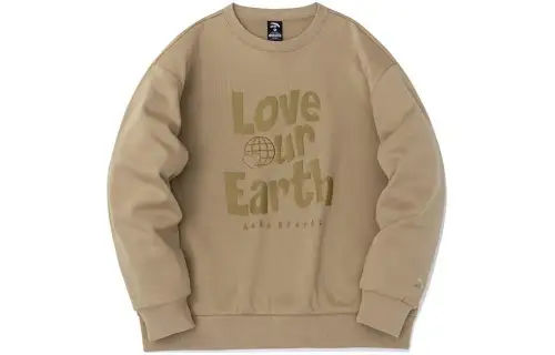 Anta Life Collection Letter Crew Neck Thickened And Fleece Lined Thermal Loose Fit Sweatshirt Unisex Light Khaki Brown