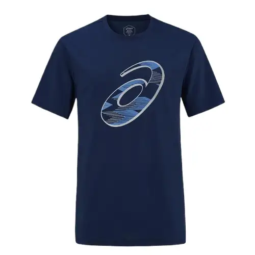 ASICS T Shirts Men's Blue Crew Neck Moderate