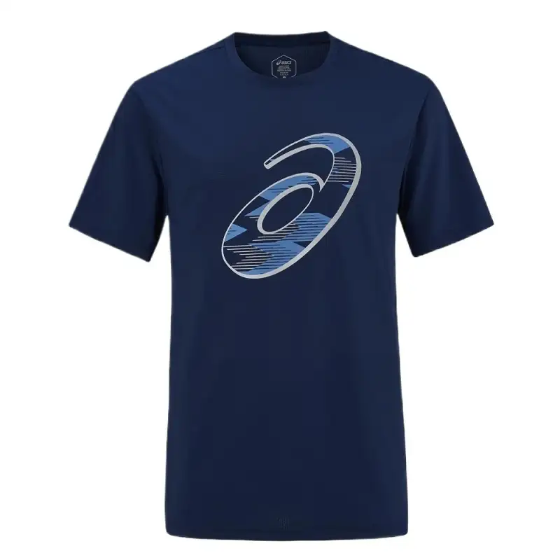 ASICS T Shirts Men's Blue Crew Neck Moderate