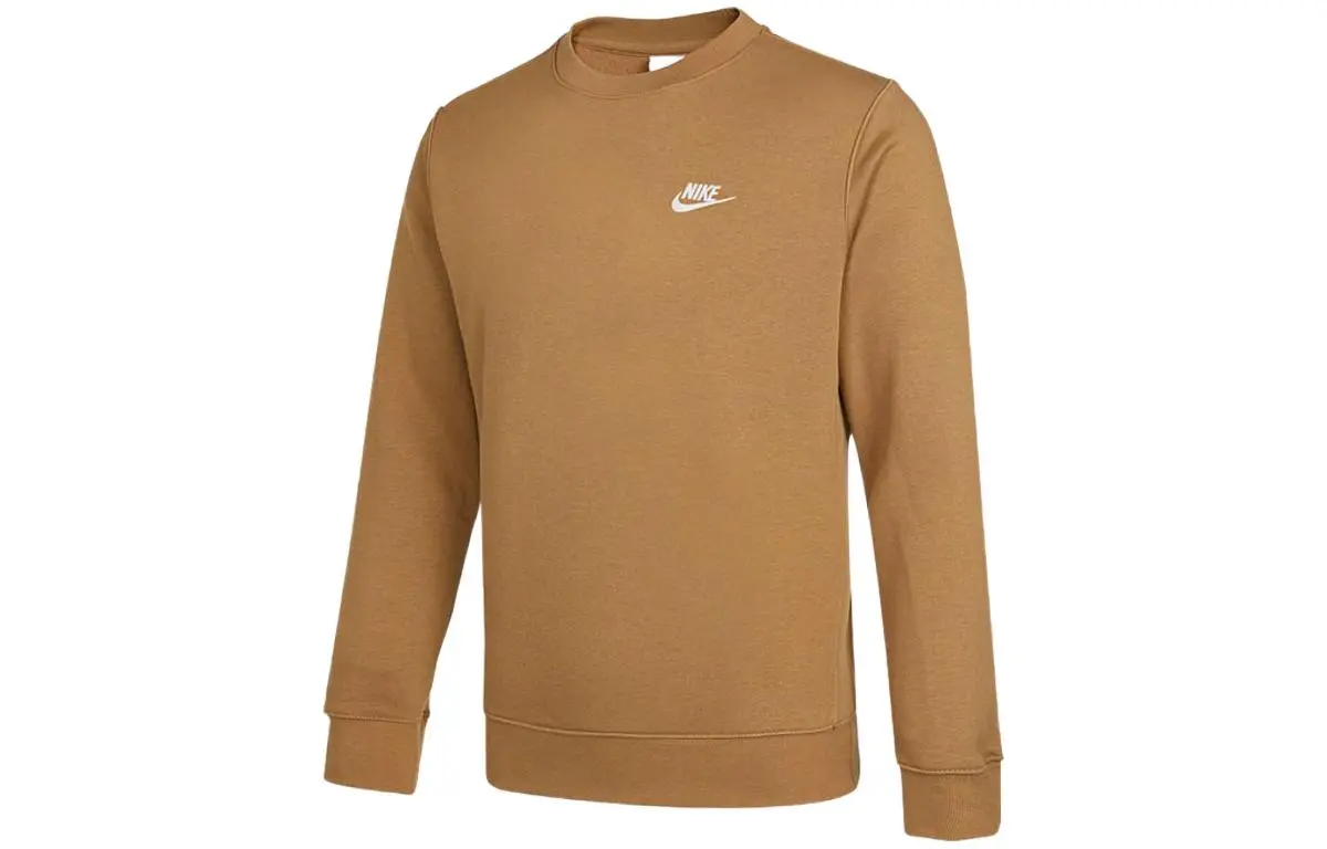 Nike Sports Comfortable Versatile Pullover Fleece Lined Long Sleeved Sweatshirt Men's Coffee