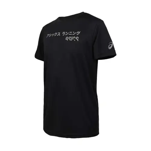 ASICS T Shirts Men's Black Gray Crew Neck Moderate