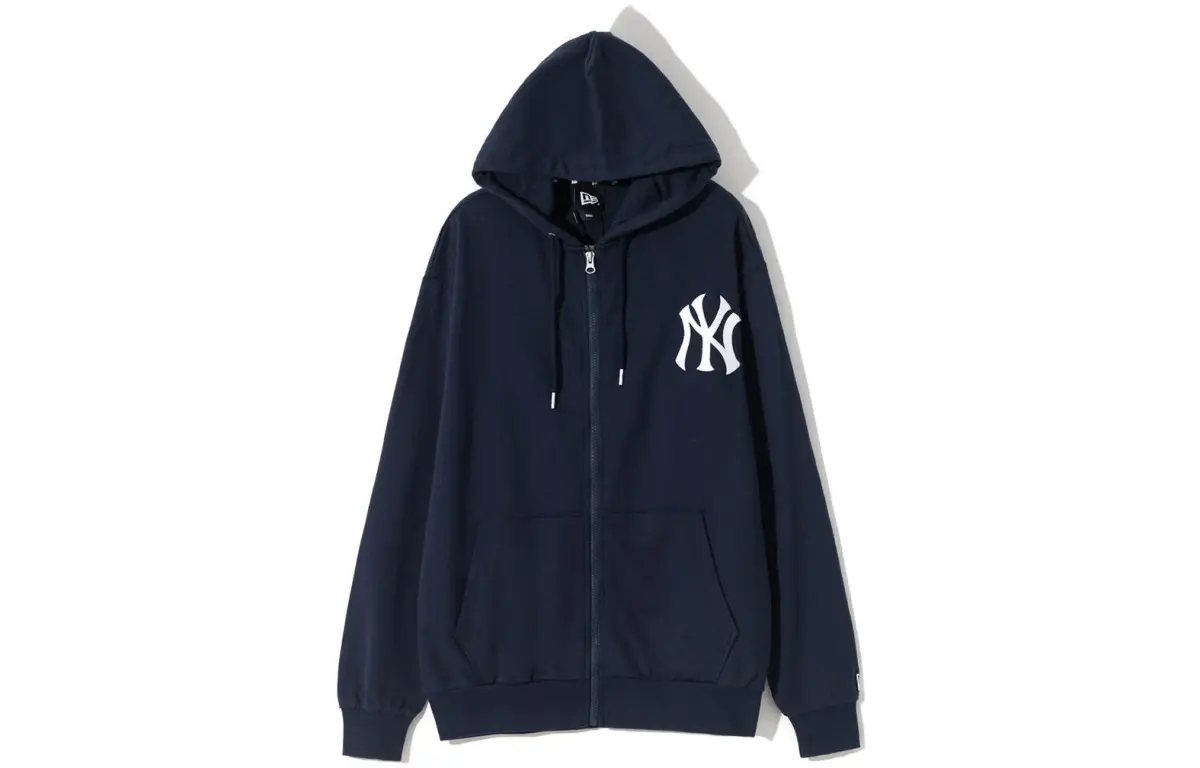 New Era Men's Logo Print Hooded Zip-Up Sweatshirt Navy Blue