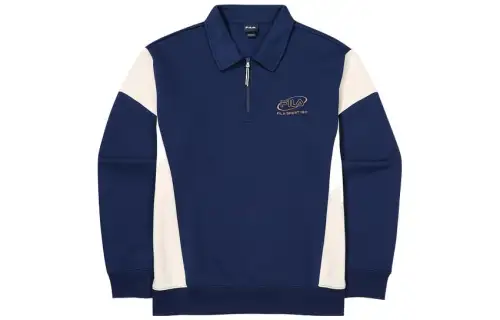 FILA Sweatshirts Unisex Navy Blue Polo Collar Moderate Regular