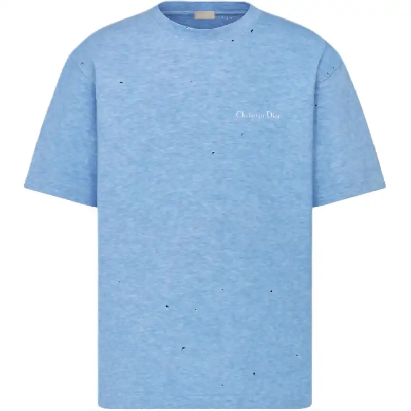 DIOR T Shirts Men's Blue Crew Neck Moderate Straight Fit